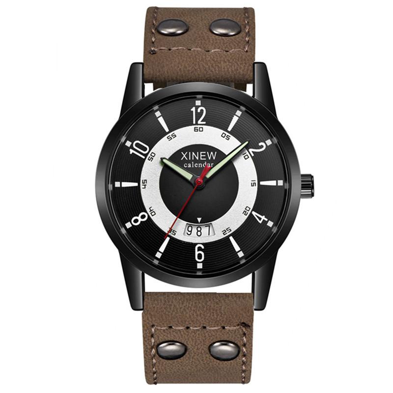 Original XINEW Brand Cheap Watches For Men Fashion Casual Leather Band Sports Army Date Quartz Wrist Watch Erkek Barato Saat