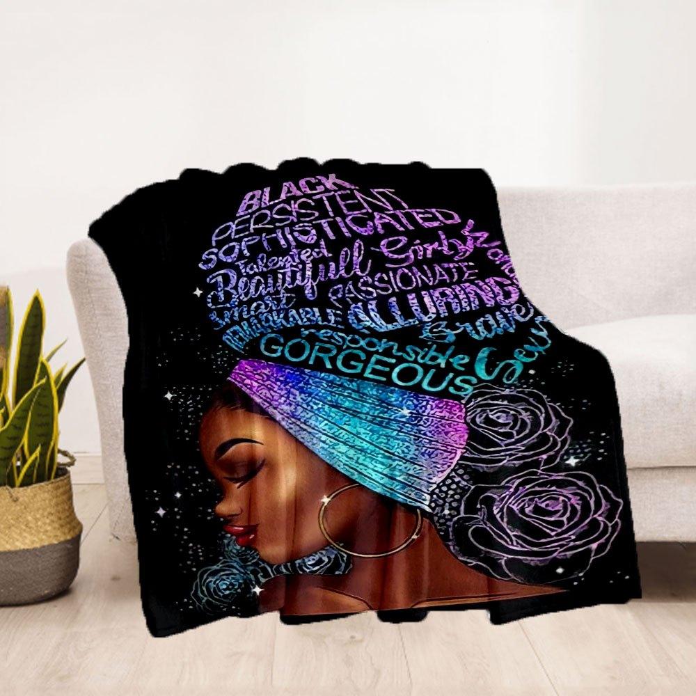 "Black Excellence: Empowering Women with Style and Strength"Blanket Flannel Throw Blanket for Sofa, Bed, Travel, Camping, Office, Couch, Cha