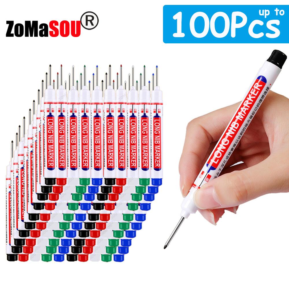 20mm 1-100Pcs Waterproof Deep Hole Marker Long Head Markers Pen Woodworking for Metal Carpenter White/Black/Red/Blue/Green Ink