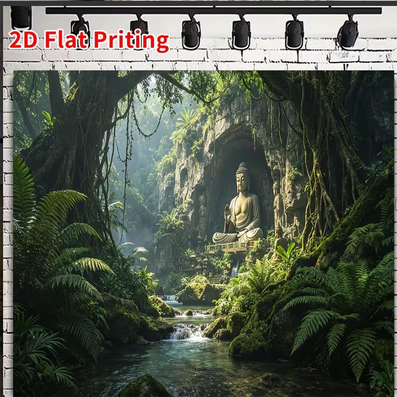 2D Buddha Statue Jungle Backdrop Tropical Rainforest Photography Background