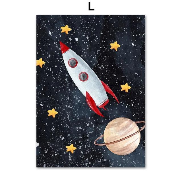 1Pcs Wall Art Canvas Painting Cartoon Astronaut Interior Paintings Living Room Home Decor Space Numbers Letters Kindergarten No Frame