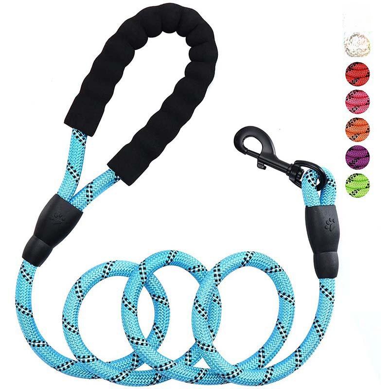 Reflective Multicolor Nylon Dog Leash with Foam Handle - Large & Medium, Explosion-Proof, Round Rope.