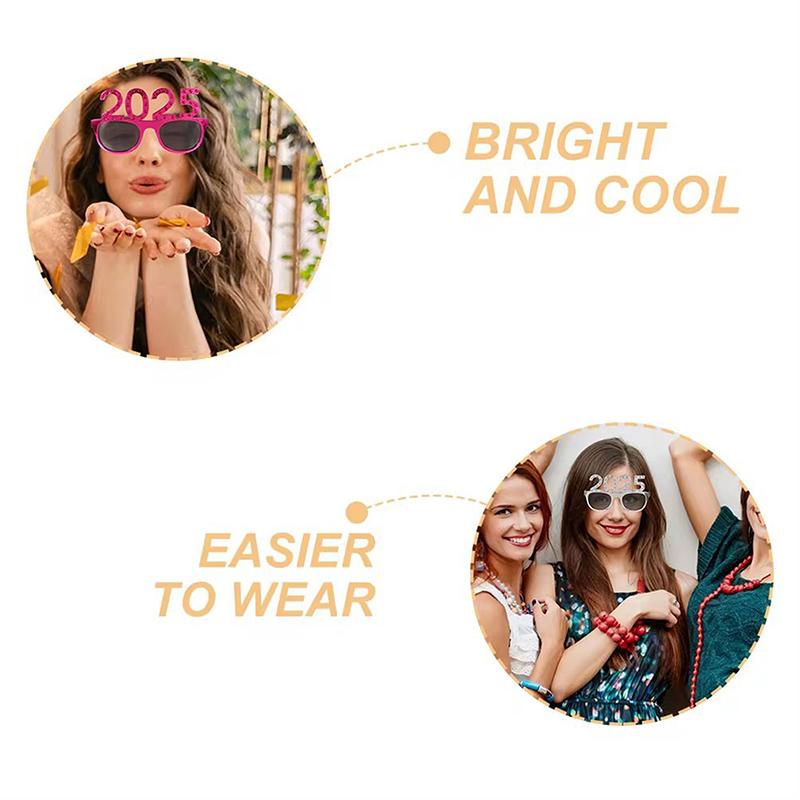 2025 Очки с цифрами, очки с Новым годом, очки с бриллиантовым блеском, реквизит для косплея, украшения для рождественской вечеринки, забавные очки