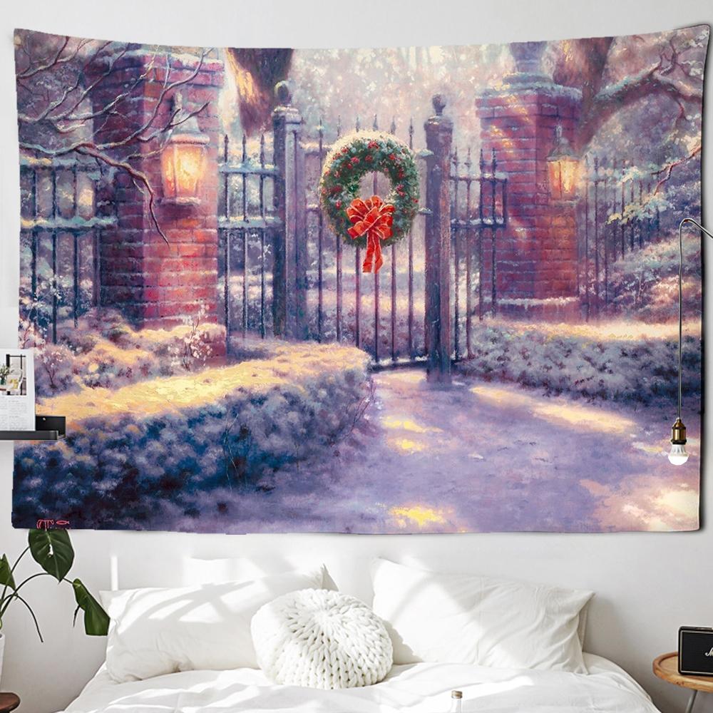 Рождественский камин и снежный настенный гобелен с Рождеством для дома, деко, рождественский подарок, гобелены с принтом