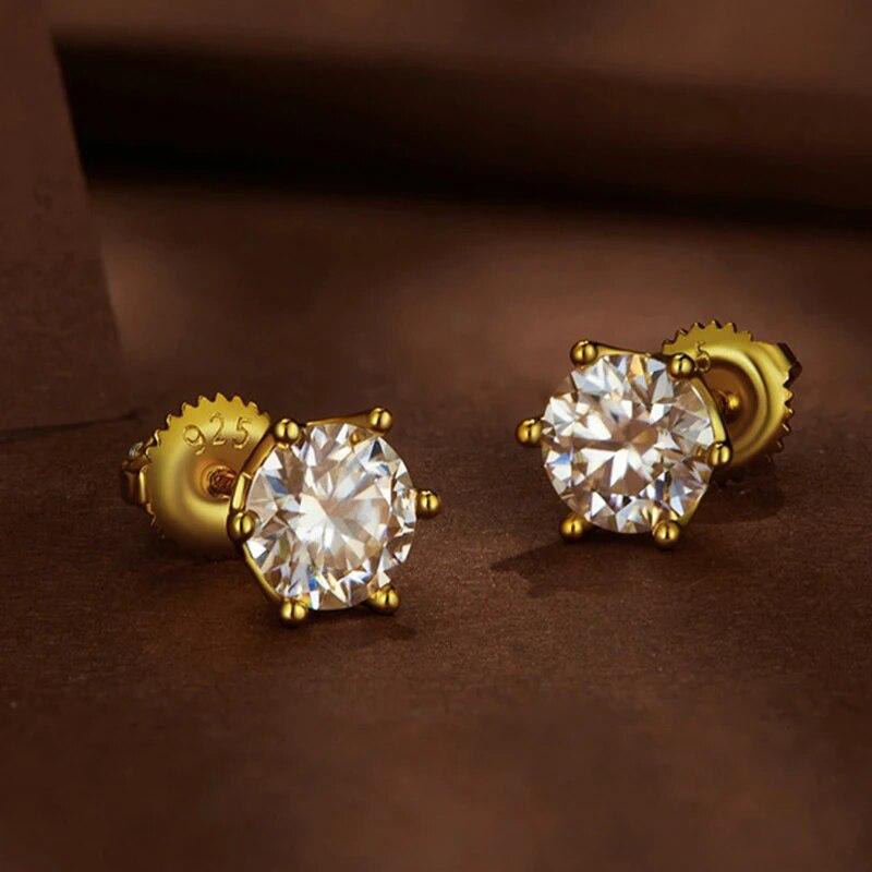 Серьги-гвоздики с муассанитом и бриллиантами для женщин, оригинальные серьги из стерлингового серебра 925 пробы с позолоченными завинчивающимися серьгами, ювелирные украшения
