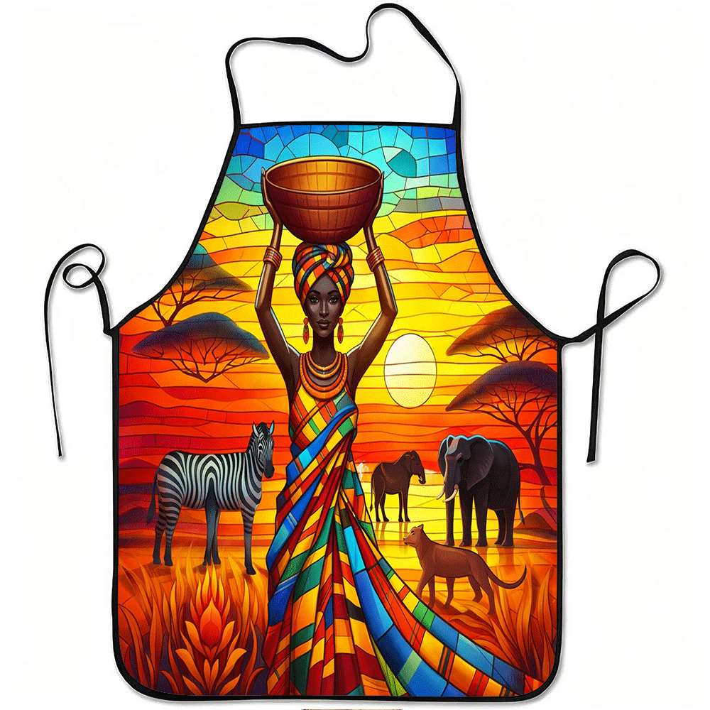 1pc of Apron Featuring an African Tribal Sunset Design, Made from Durable And Easy-To-Clean Polyester, with an Adjustable Waistband, Suitable for Cook