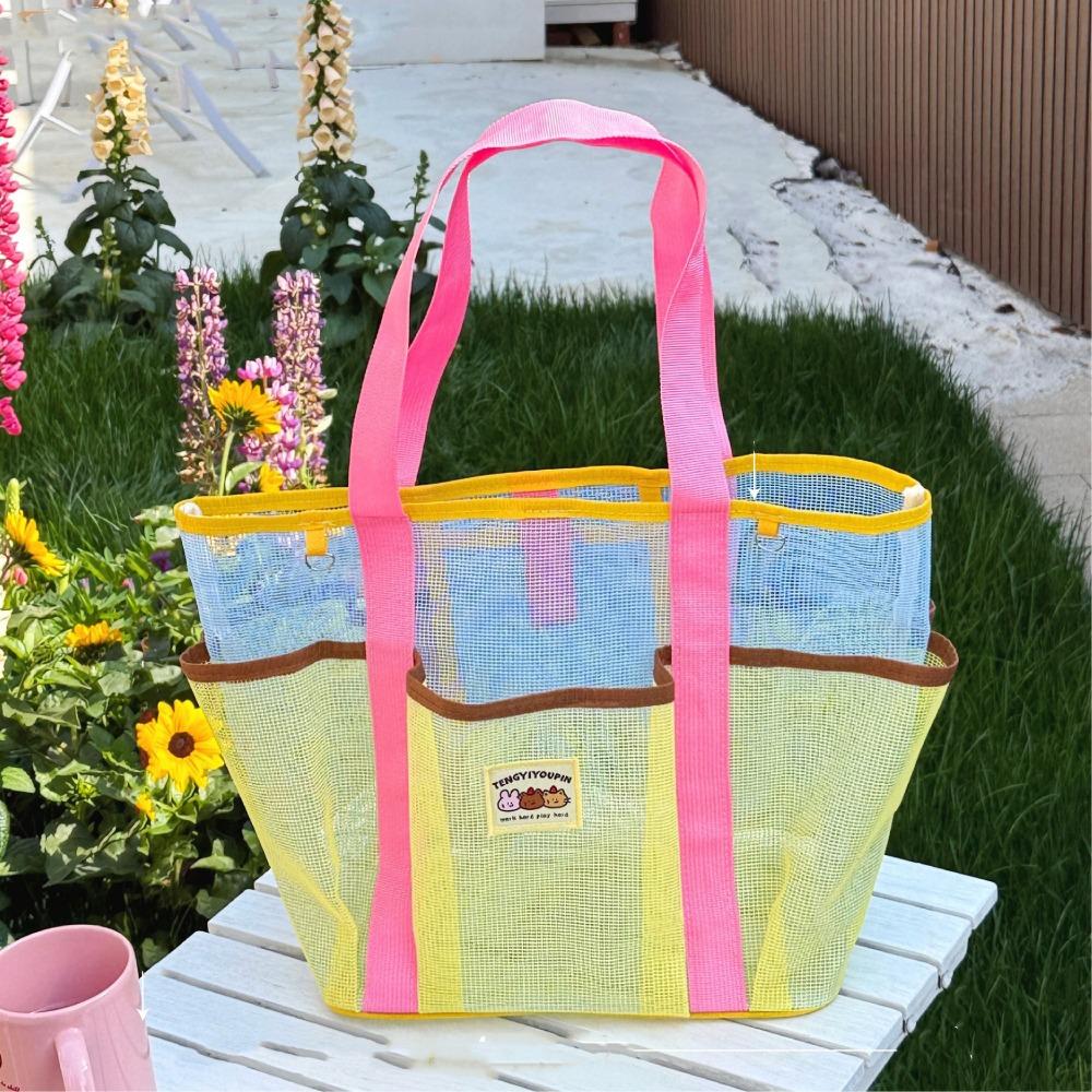 Nylon Swimming Bag Dry Wet Mesh Handbag Soild Color Mesh Beach Bag Shower