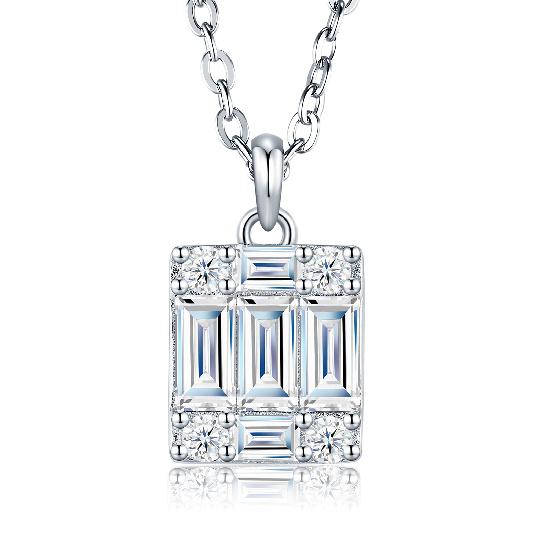 WUIHA Vintage 100% 925 Sterling Silver Emerald Cut Real GRA Moissanite Diamond Pendant Necklace Wedding Engagement Fine Jewelry
