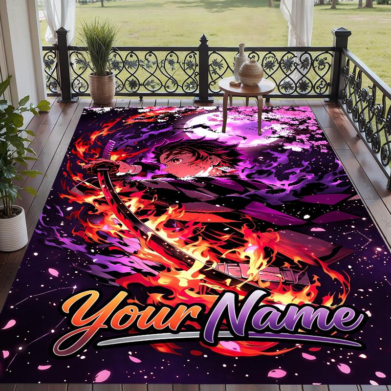 Custom Text Demon Slayer Pattern Floor Rug Soft Indoor Carpet Mat Living Room Bedroom