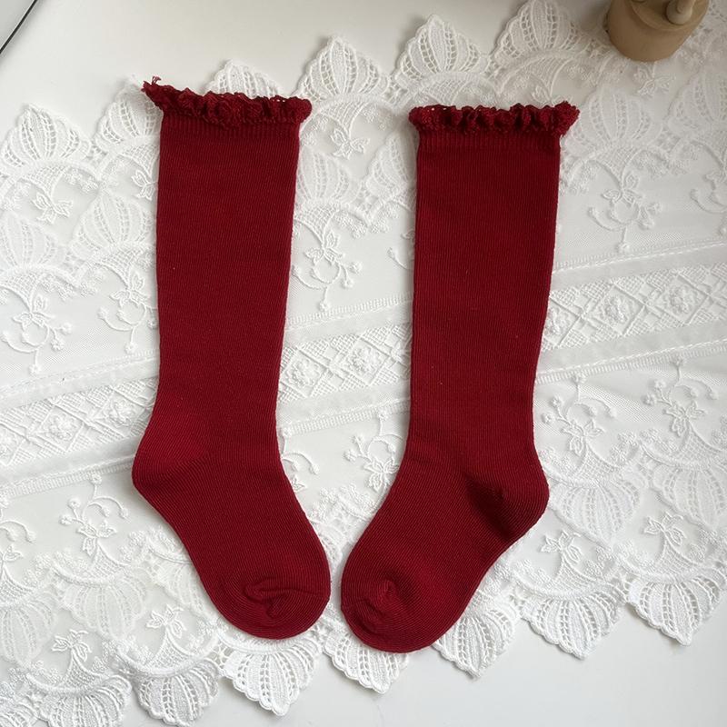 Baby Girls Cotton Knee High Socks With Lace Ruffle Autumn Winter Princess Long Socks For Toddlers Kids Age 0-5 Years