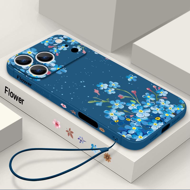 Чехол-шнурок с узором из синих цветов для iPhone 17 Pro Max Funda iPhone 16 15 14 13 Pro Max 11 16E 17E Мягкая силиконовая крышка