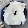 Women's Moon Cat Print Hooded Hoodie for Early Autumn Ladies Velvet Long Sleeved Casual Sweatshirt Top