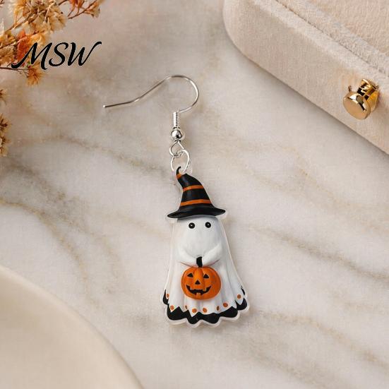 Lightweight Acrylic Earrings Cute Ghost Earrings, with Pumpkin Wizard Hat Decor, Holiday Themed Jewelry Halloween Drop Pendant Party Festive Gifts