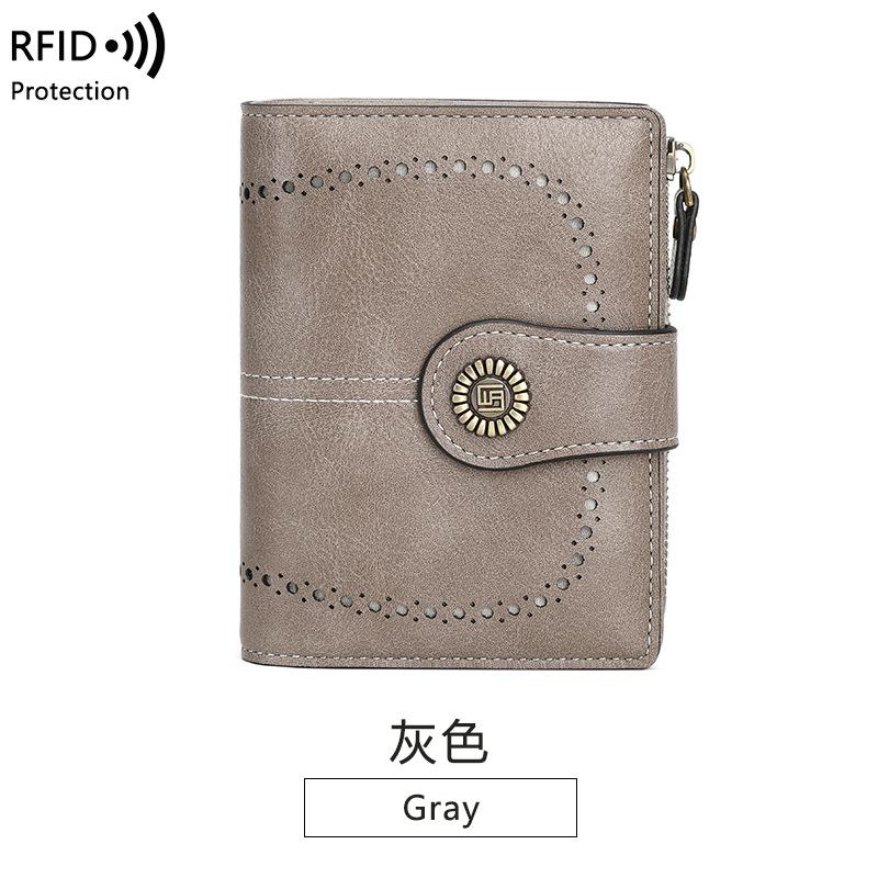 Ретро Короткая Женская Сумка RFID Защита от Кражи Кисть Многофункциональная Клатч Большой Вместимости