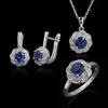 Flower Shape Design Ring Earrings Pendant Necklace Natural Kyanite 925 Sterling Silver Fine Jewelry Set for Women Birthday Gifts