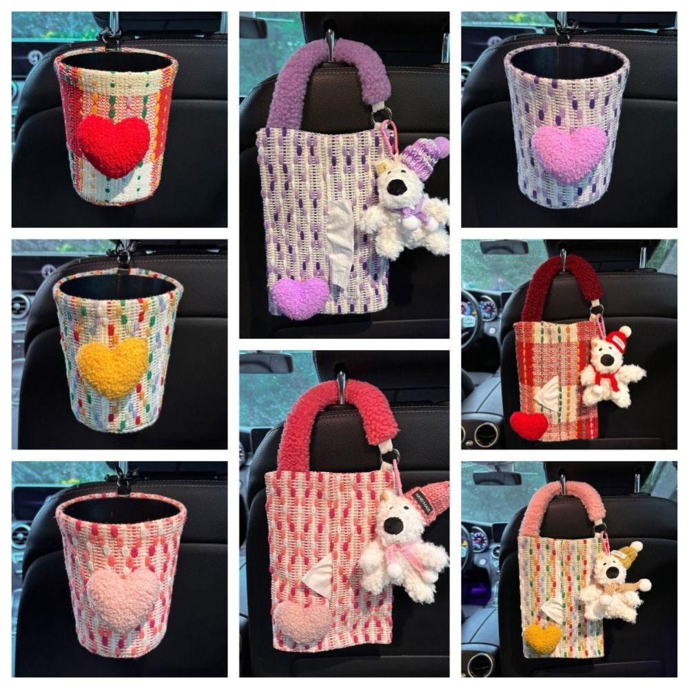 Love pattern Car Mounted Garbage Bin Cute Auto Seat Back Storage Bag Car Interior Accessories