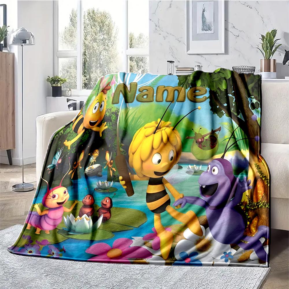 Custom Name Maya the Bee Theme Printed Blanket - Perfect for Couch, Bed, Travel & Outdoor Use | Machine Washable, Cozy & Durable.
