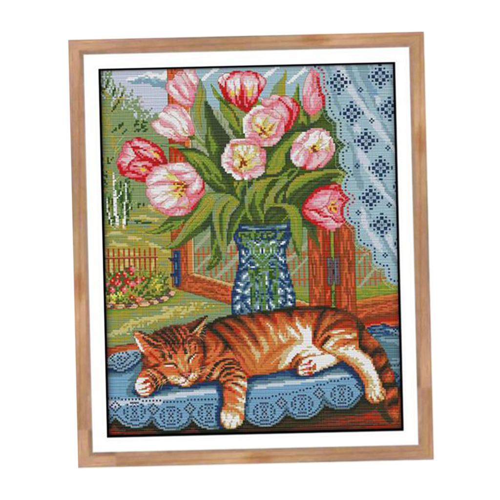 Stitch Embroidery DIY Needlework And Flowers, Wall Decoration - Multicolor, 14CT
