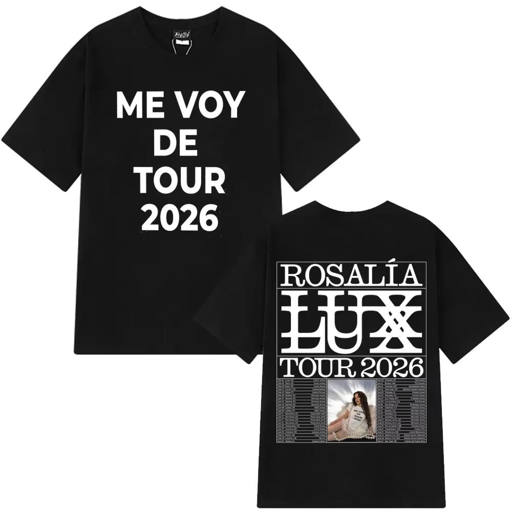 Рэпер Розалия ME VOY DE TOUR 2026 графика Хлопковая мужская футболка Модная Оверсайз Повседневная Унисекс Ретро С круглым вырезом С коротким рукавом
