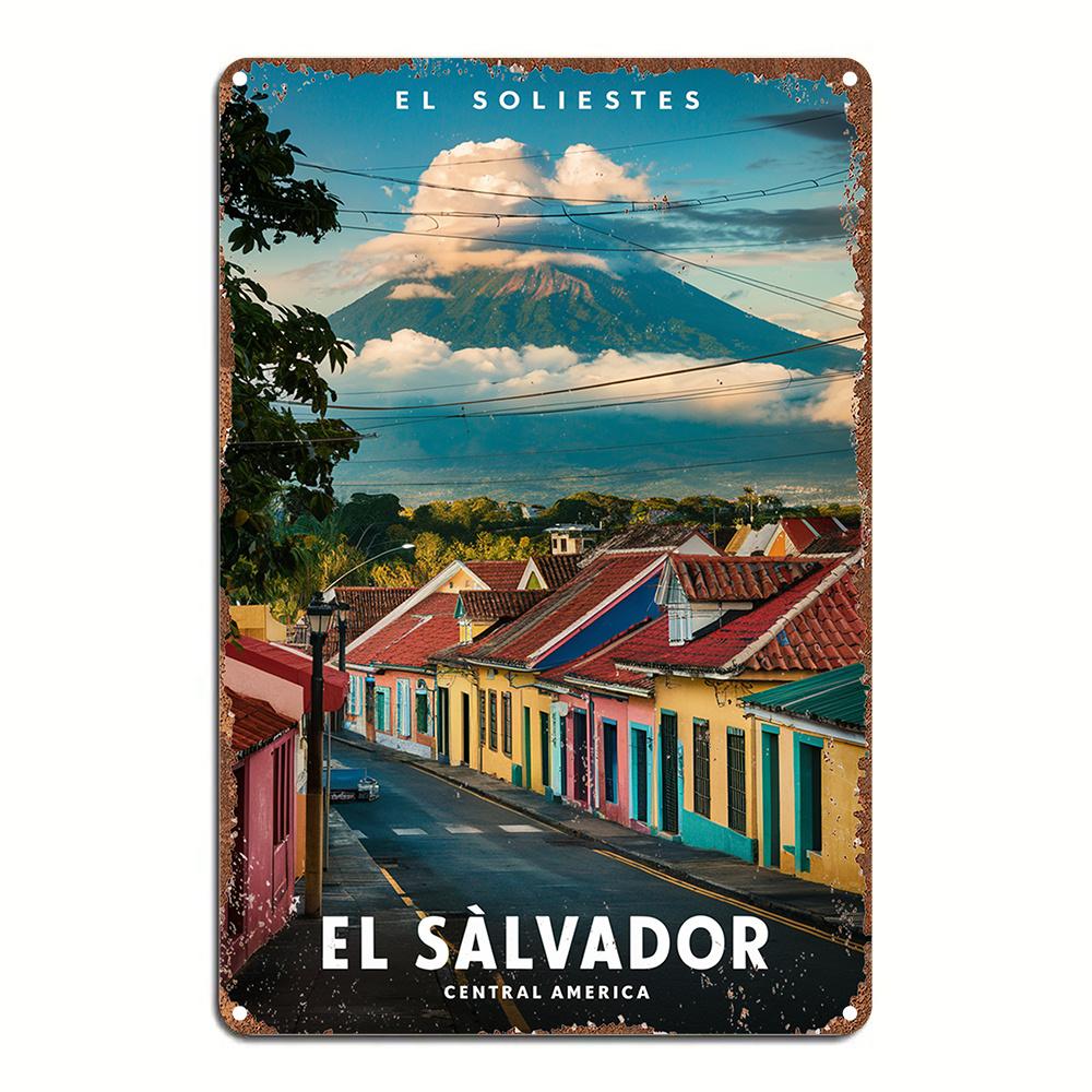 Room Decor Vintage Aluminum Metal Sign "El Salvador Central America" - Wall Art Plaque for Bedroom, Kitchen, Dining Room, B