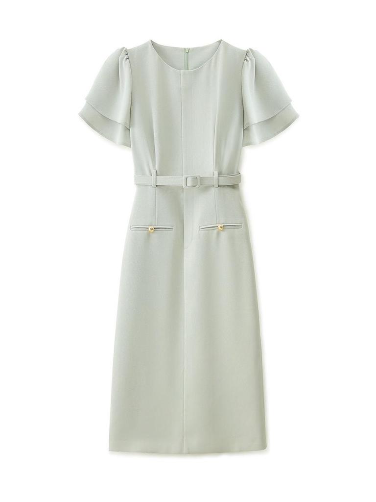 French-Inspired Waist-Cinching Ruffle Sleeve Dress