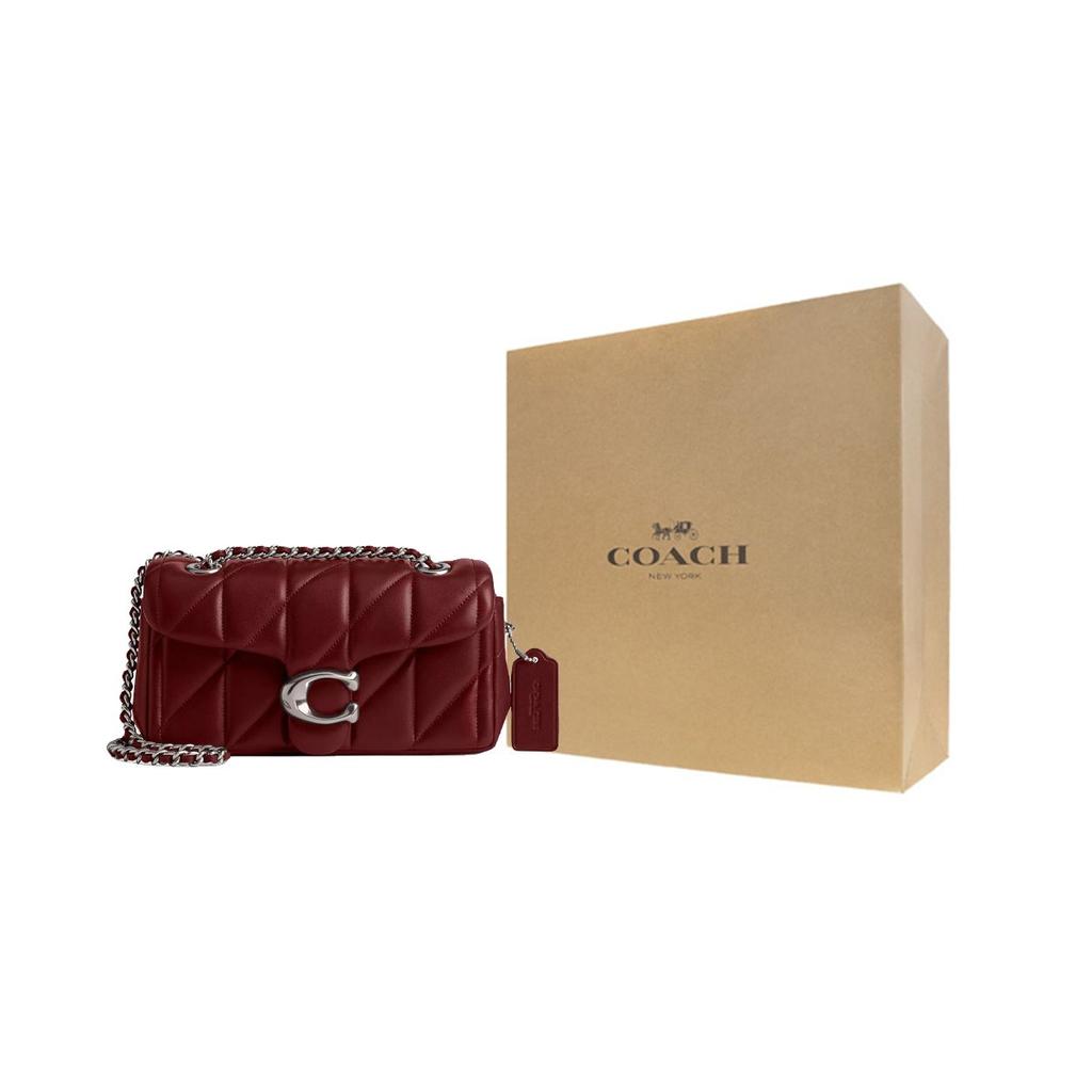 Coach Tabby 20 Striped Quilted Magnetic Closure Flap Napa Leather Crossbody Shoulder Bag Small Women bags Ruby CP149-LHXEP