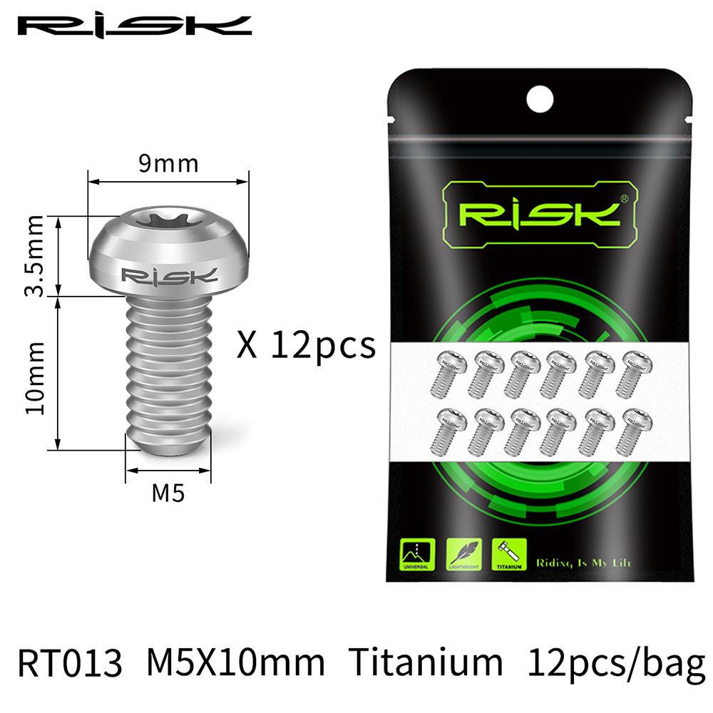 RISK M5x10mm Disk Brake Rotor Bolt T25 Torx Titanium Alloy Bicycle Part MTB Mountain Bike Brake Rotor Fixing Ti Screw 12PCS/Set