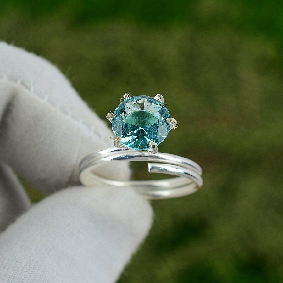 Сделка ко Дню дружбы Кольцо-заявление для мамы с камнем топаз Swiss Blue Стерлинговое серебро