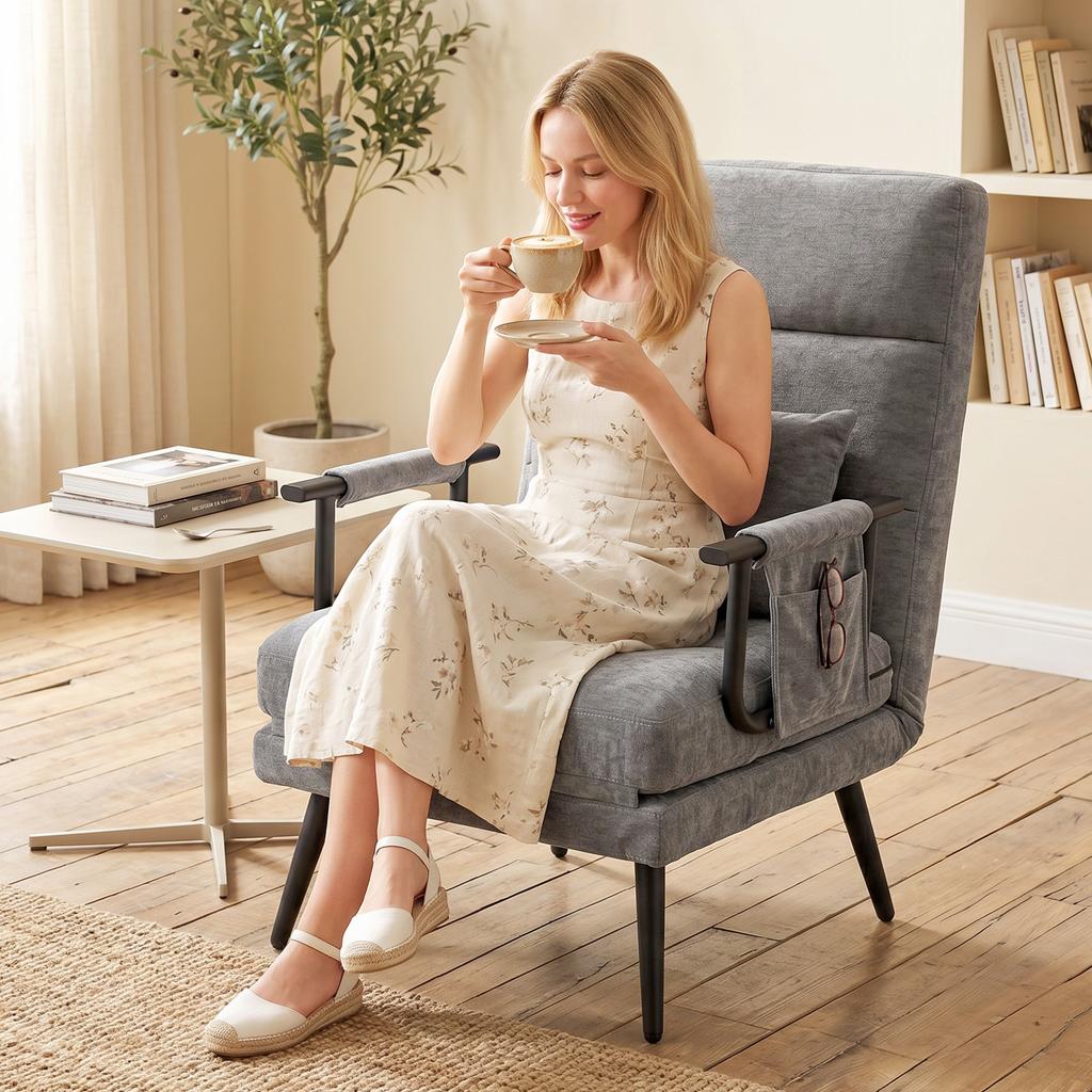 3 In 1 Folding Armchair With Sleeping Function 186 X 60 Cm Recliner With 5 Level Adjustable Backrest