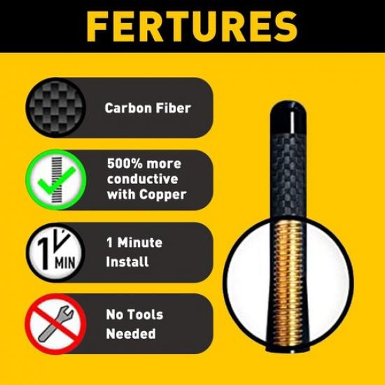 3Inches Car Antenna Carbon Fiber Radio FM Antena Black Kit Universal Screw US