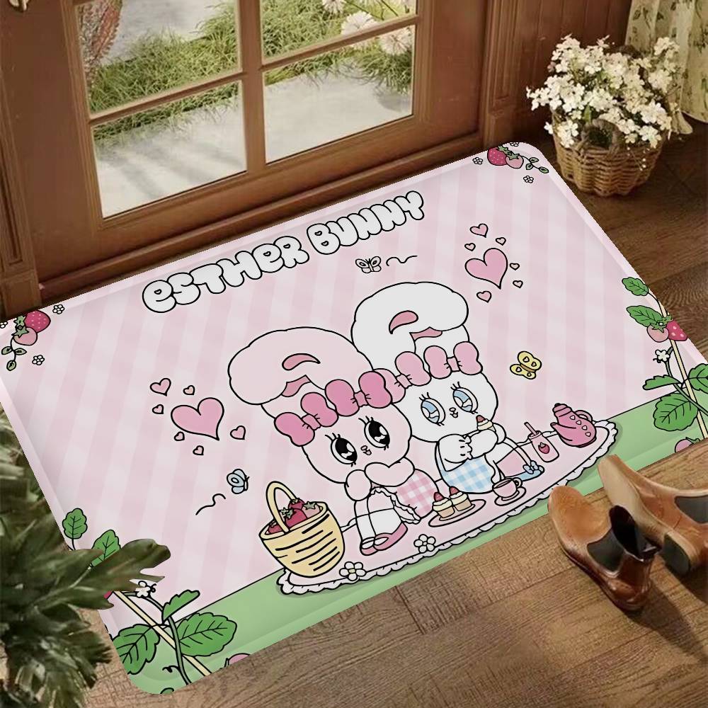 E-Esther B-Bunny Cartoon Floor Mat INS Style Soft Bedroom Floor House Laundry Room Mat Anti-skid Household Carpets