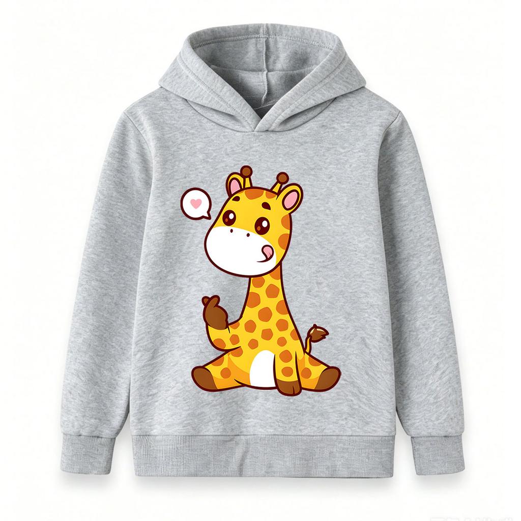 Cute Cartoon Giraffe Print Kids Hooded Sweatshirt, Unisex Boys Girls Pullover Hoodie, Soft Casual Long Sleeve Top For Toddlers Children Daily Wear