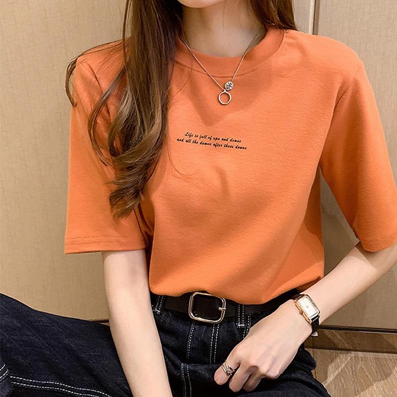 2024 New Summer Korean Style Loose Letter Printed Short-sleeved T-shirt Female Student Tops Women's Clothing