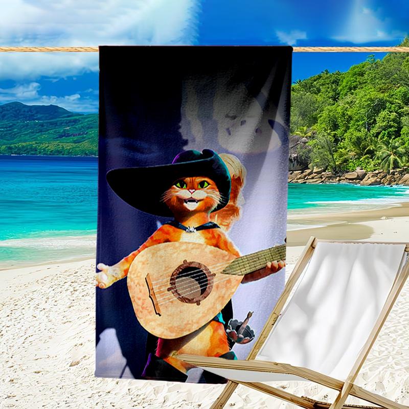 Ultra-Soft Beach Towel with Puss In Boots Theme,Ideal for Pool - Camping, Diving - Perfect Travel Essential, Vibrant Beach Towel.