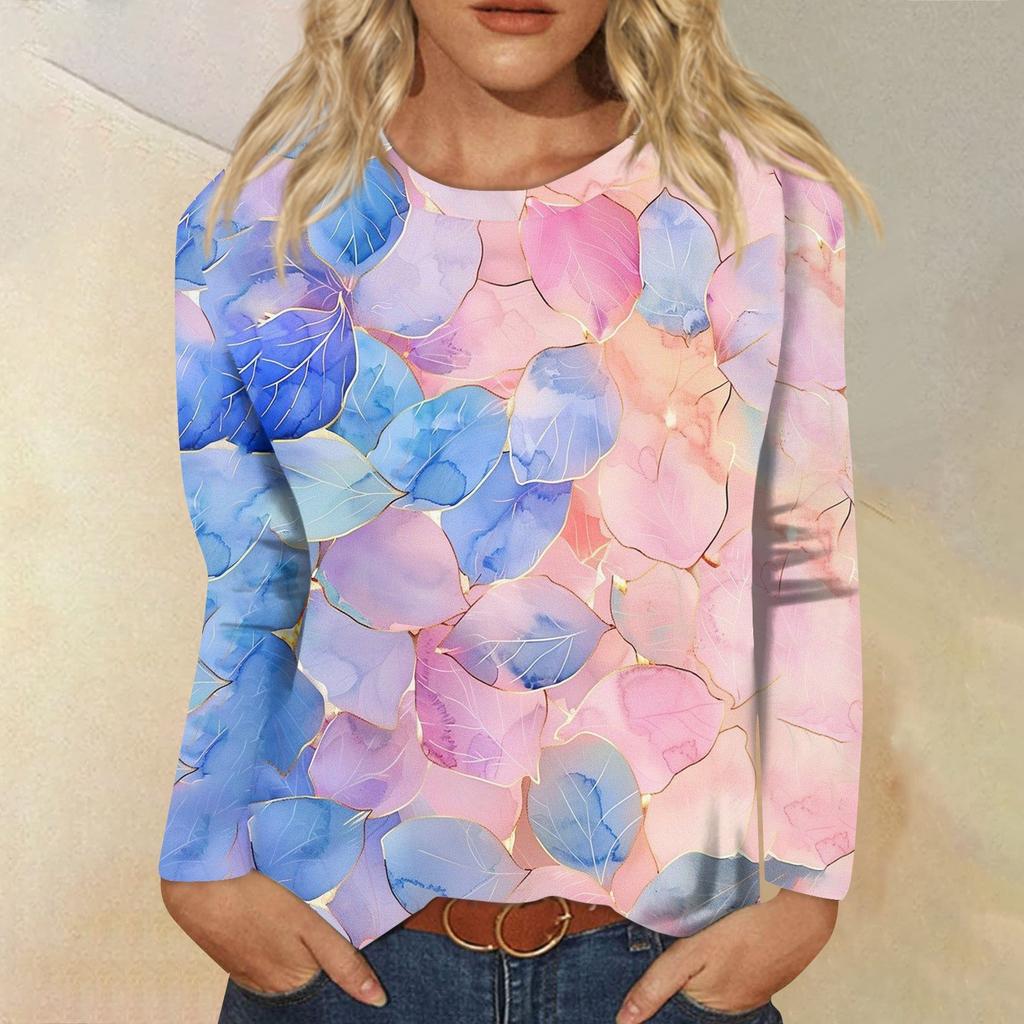 Women's Fashion Casual Long Sleeve  Print Round Neck Top