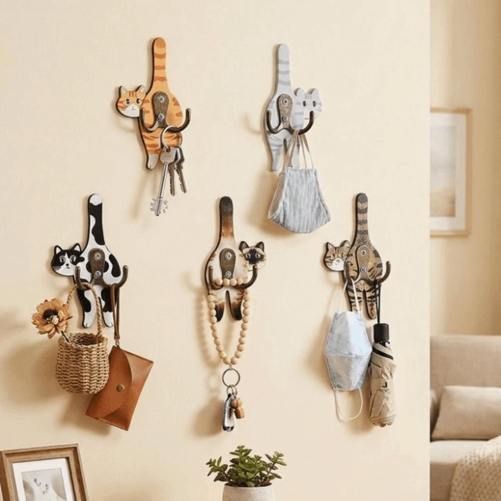 Wall Mounted Cat Butt Tail Key Rack Wooden Key Hanger Cat Shaped Wall Hook  Bathroom