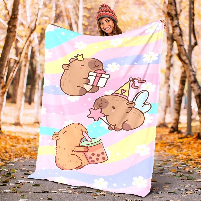 Kapibara Flannel Blanket Soft Warm All-Season Throw, Design for Camping, Car Travel, Hiking Sofa, Bed, Office Perfect Gift for Parties