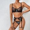 Черный кружевной прозрачный комплект бюстгальтера с металлическими цепочками Сексуальное женское нижнее белье Бюстгальтер 3/4 Чашки Без наполнителя Стиль Push-Up