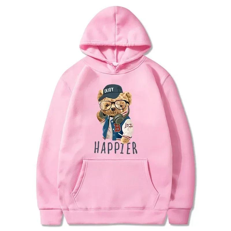 Popular Teddy Bear Print Hooded Casual Sweat Wome Fashion Lovers Multi-color Autumn and Winter Long-sleeved Sweatshirt S-3XL