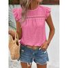 2026 Women's Summer New Round Neck Lace Solid Color Ruffle Short Sleeve Top