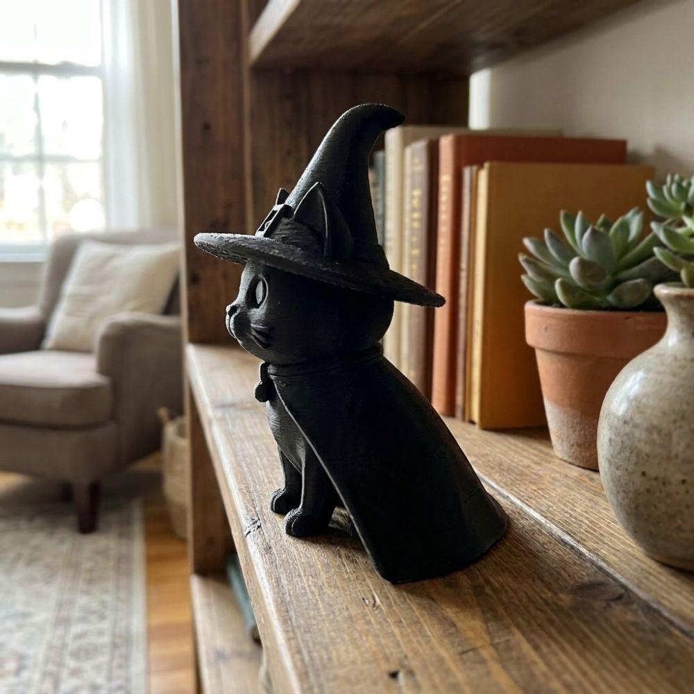 Creative Hat Cat Ornament 3D Printed Desktop Decoration Mini Witch Hat Ornament Desk Decor