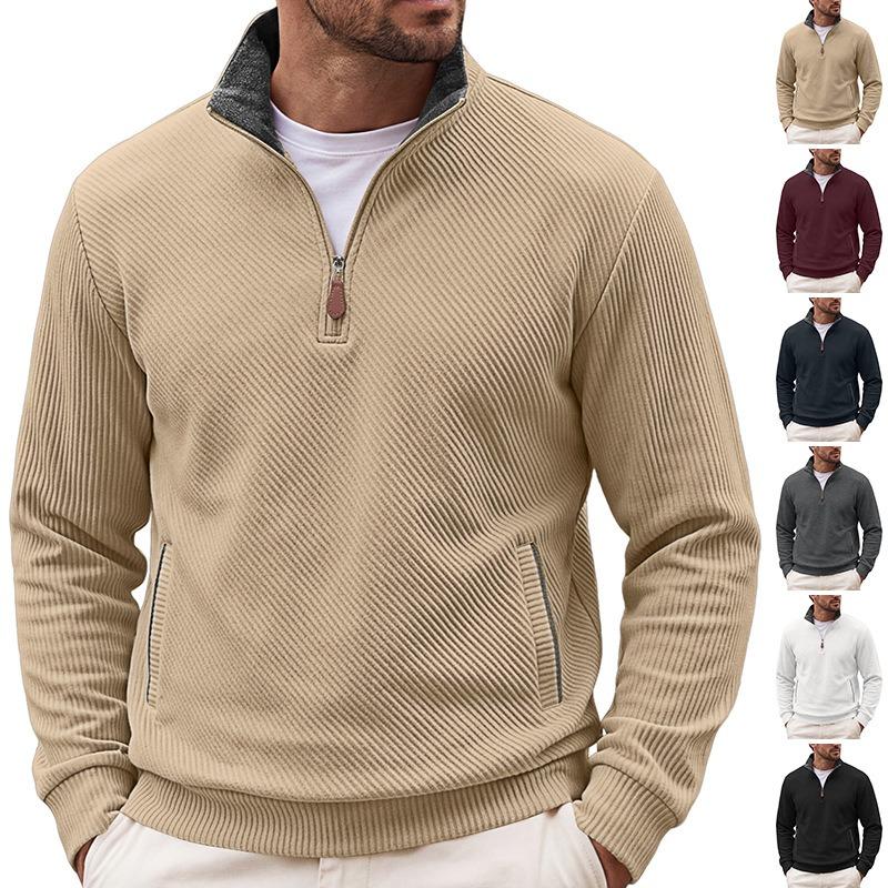 Men S Jacquard Half Zip Long Sleeve Loose Fit Solid Color Sweatshirt With Pockets
