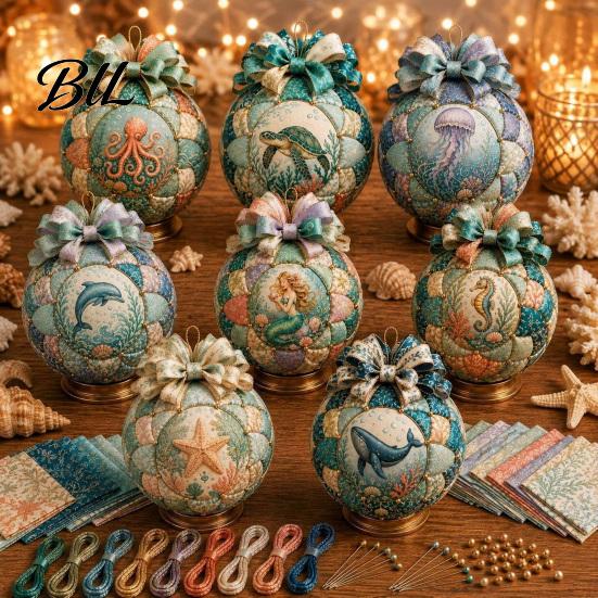 Handmade Art Project for Beginners Ocean Treasures DIY Patchwork Ball Ornament Kit, Nautical Dolphin Fabric Craft Making Creative Gift Lovers