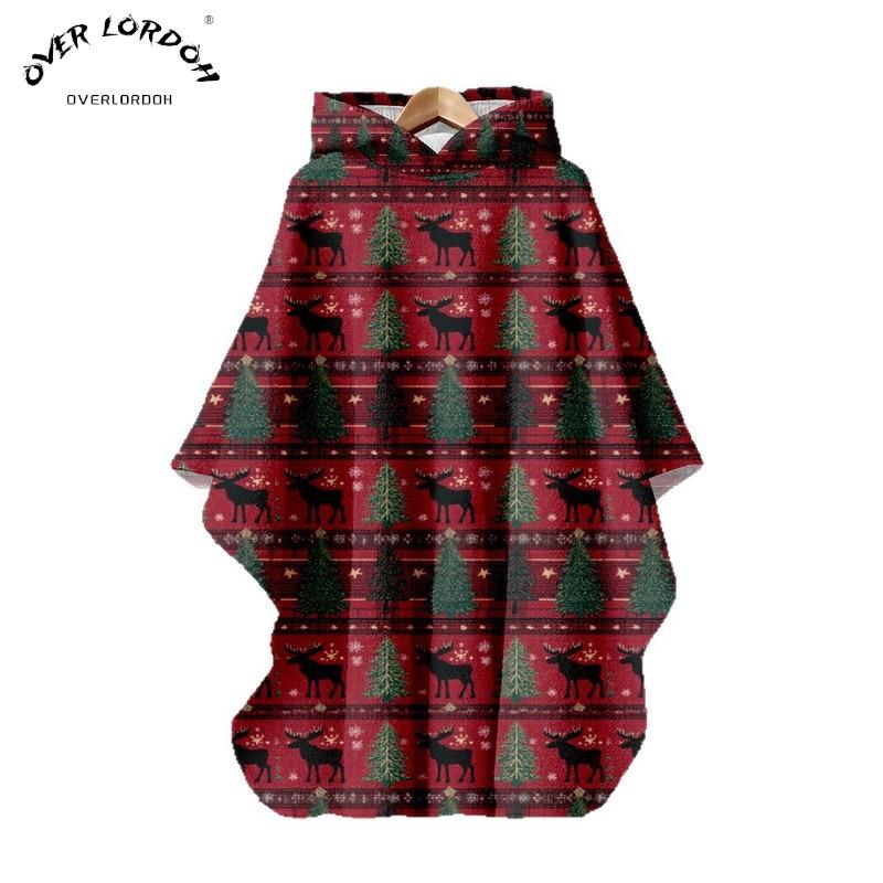Женский плащ с капюшоном с 3D цифровой печатью – Рождественский винтажный стиль