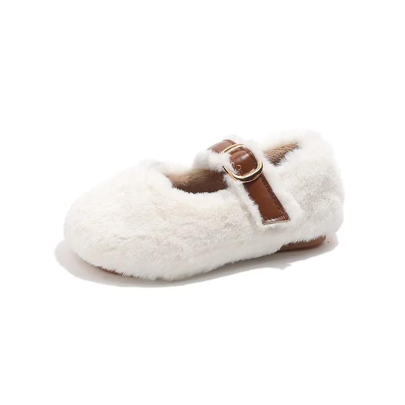 2024 Детские плюшевые ботинки для девочек Зима Новая мода Корейский стиль Мягкая подошва Противоскользящие Универсальные Шикарные Теплые кожаные ботинки