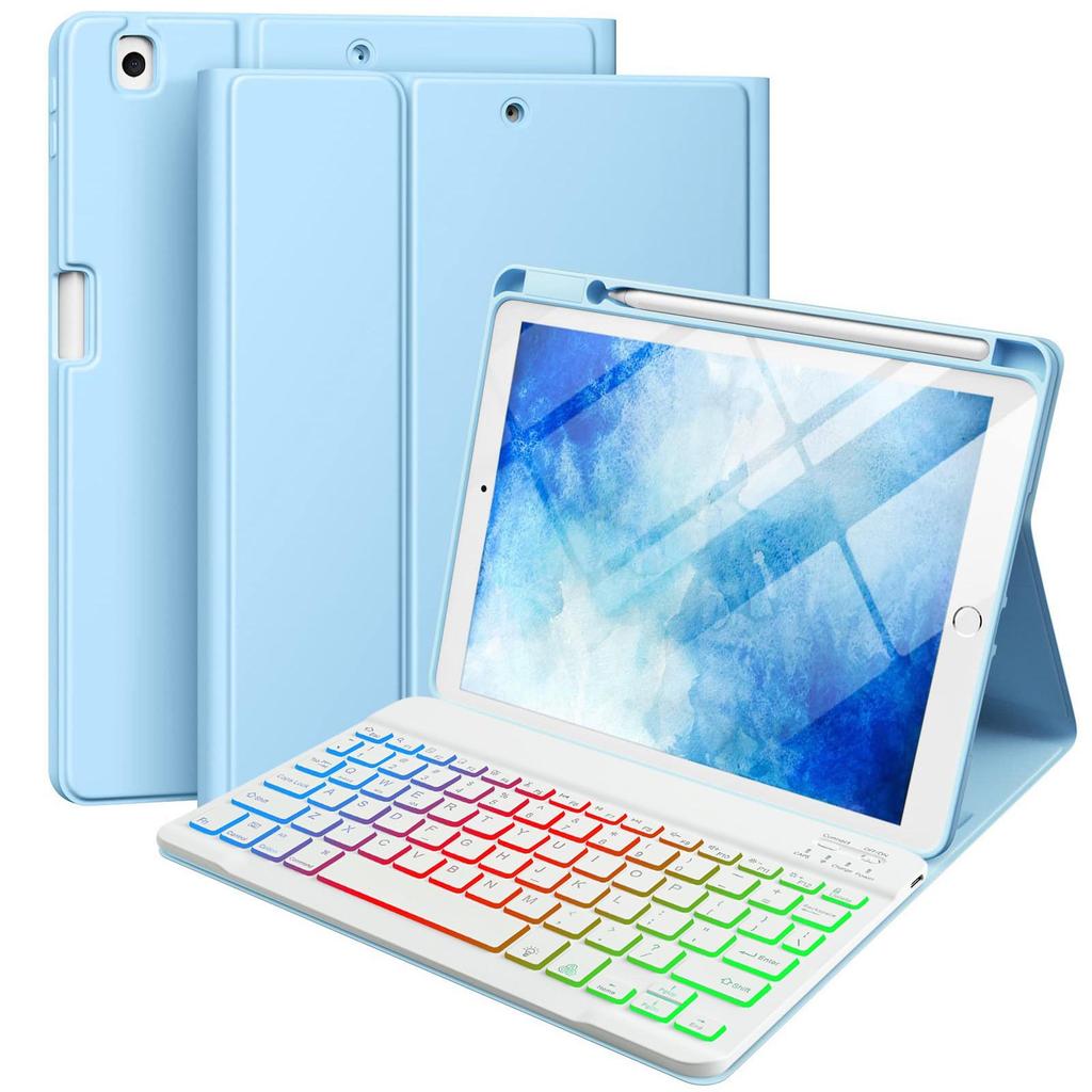 Чехол-клавиатура для iPad 10.9" 11-го поколения с 7-цветной подсветкой, Магнитное крепление, Отсек для стилуса, Съемный, Подходит для планшетов Air и 9-го поколения