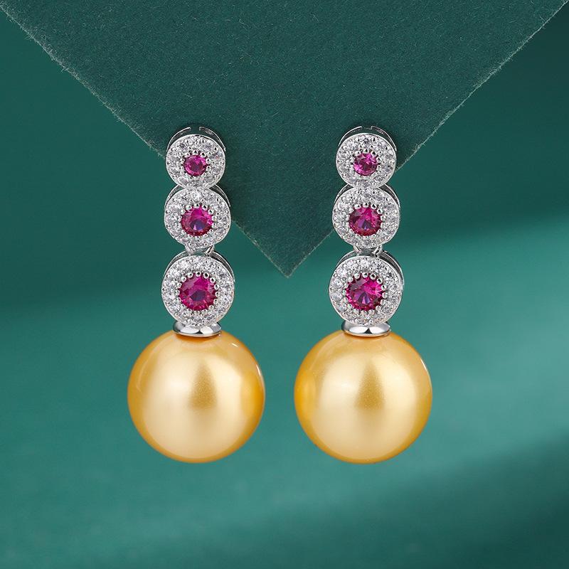 2024 новые серьги с имитацией натурального жемчуга, серьги с микроинкрустацией из цветного циркония, белые серьги с ракушками, серьги с красным корундом и жемчугом рябчик