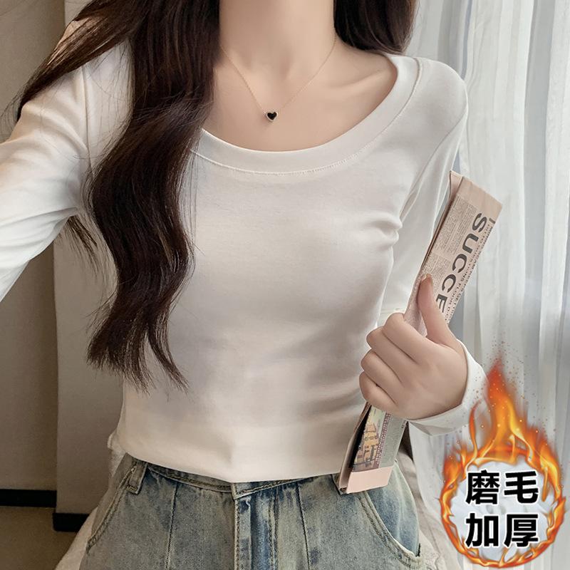 American white front shoulder slim-fitting long-sleeved T-shirt women's early autumn new foreign-style versatile small short bottoming top
