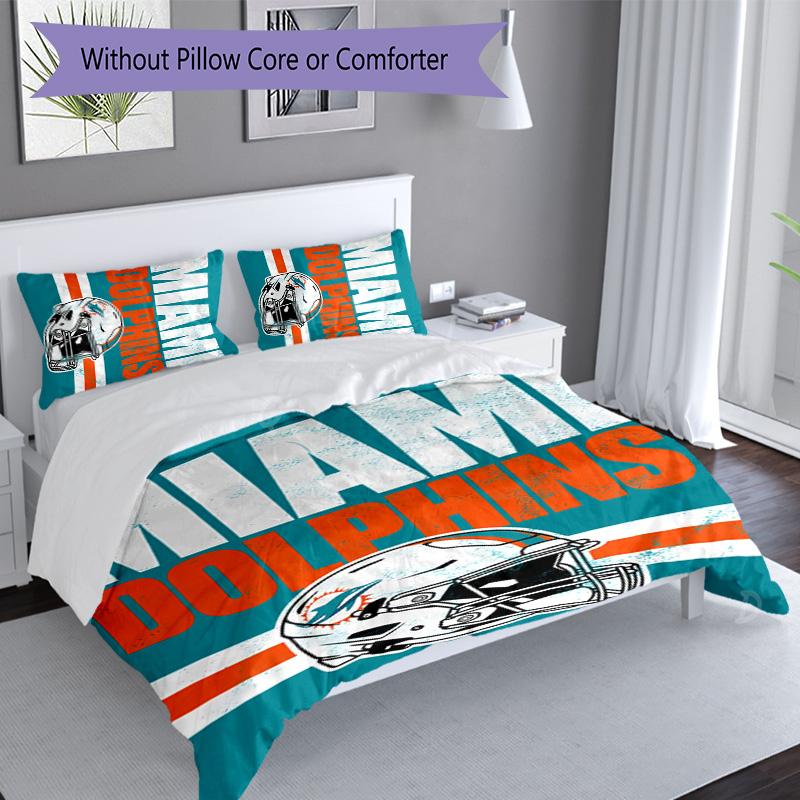 3pcs Miami Dolphins logo pattern bedding set duvet cover set includes duvet cover &pillowcases, perfect all season bedroom decoration & gift