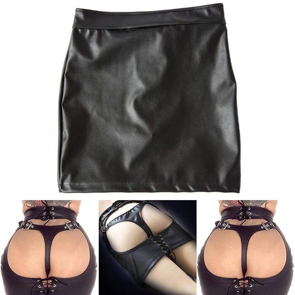 Мини-юбка из искусственной кожи на шнуровке, фетиш с открытыми бедрами, бондаж, клубная одежда, новинка